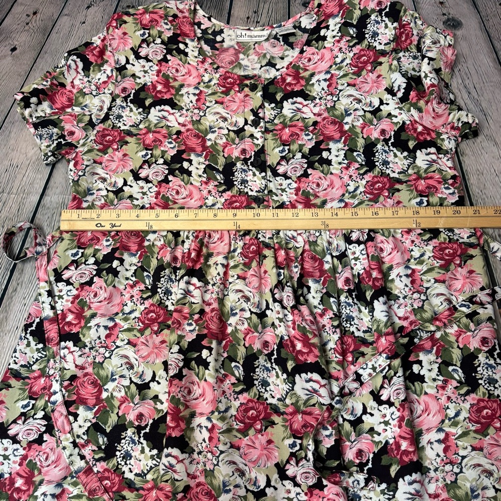 Oh! Mamma Vintage 90s Black w/ Pink Floral Rayon Babydoll Top Maternity Sz Large - Picture 7 of 8